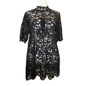 Chelsea & Theodore Black Lace Blouse Top Womens Medium Gothic Witchy Edwardian